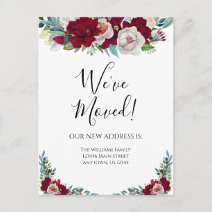 Moving Announcement Red Burgundy Flowers Floral Briefkaart