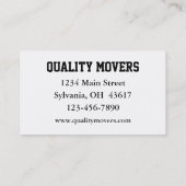Moving Company, Carte de visite (Dos)