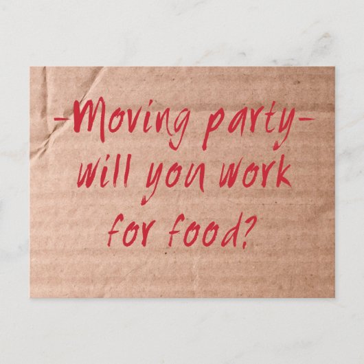 Moving Day Party briefkaart Werk voor eten? (Voorkant)