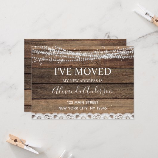 Moving Faire-part Rustic Farmhouse Wood (Devant/Arrière en situation)