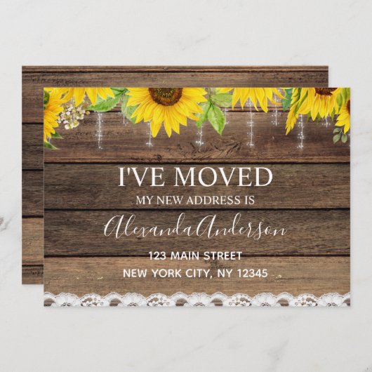 Moving Faire-part Rustic Sunflower Wood (Devant / Derrière)