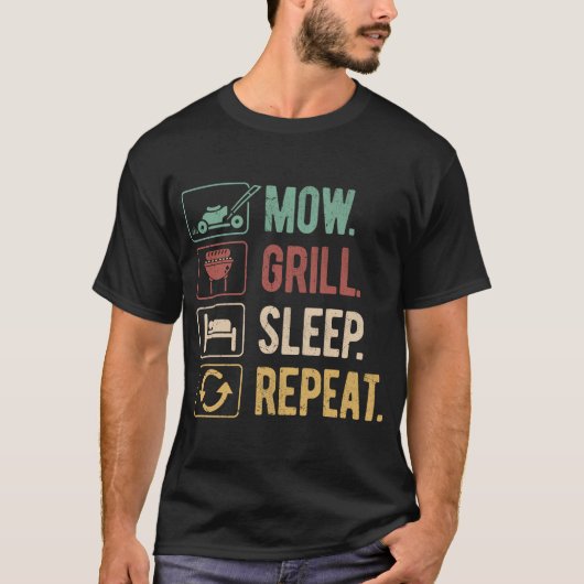 Mow Grill Slaap Herhaal Funny Dad Life Vaderdag T-shirt (Voorkant)