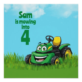 Mowing Into Lawn Mower Birthday Party Perfect Poster