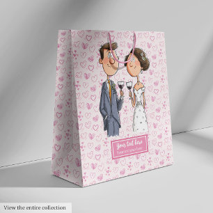 Moyen Amusante Aquarelle Mariage Sac cadeau Mariée Groom