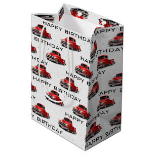 Moyen Anniversaire Retro Camion Rouge Moyenne Cadeau Sac