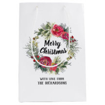 Aquarelle roses de Noël sac cadeau de couronne bla