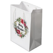 Moyen Aquarelle roses de Noël sac cadeau de couronne bla (Dos Angle)
