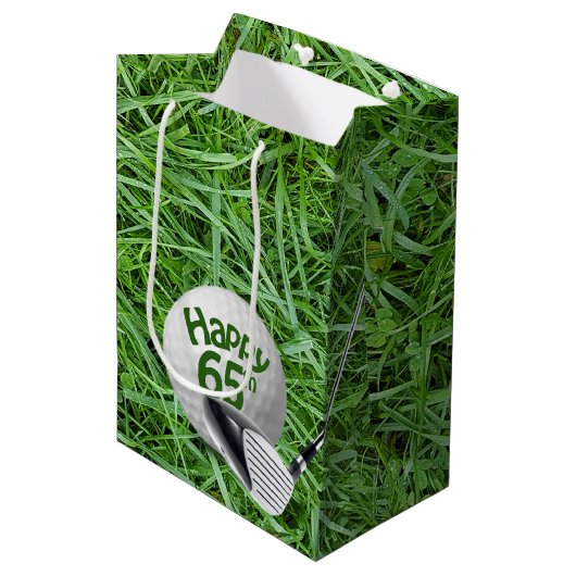 Moyen Bal De Golf En Herbe 65e Anniversaire Sac Cadeau M (Devant Angle)