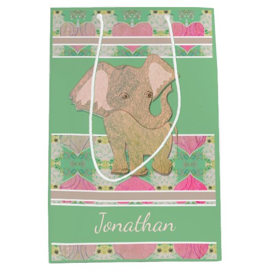 Moyen Bébé Elephant Green Cadeau Sac (Devant)