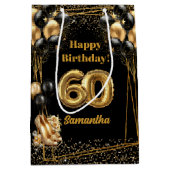 Moyen Black Gold Balloons 60e Anniversaire Cadeau Sac (Devant)