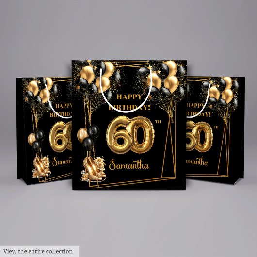 Moyen Black Gold Balloons 60e Anniversaire Cadeau Sac