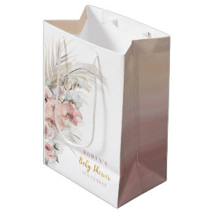 Moyen Boho Pampas Baby shower Sac cadeau Pink Girl
