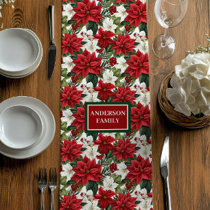 Moyen Chemin de table chic rouge vert Poinsettia nom per