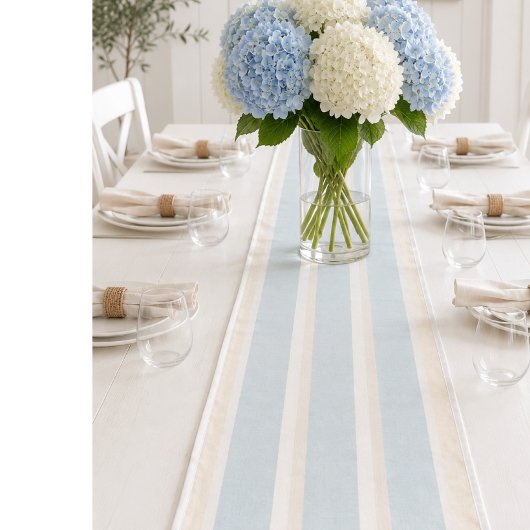 Moyen Chemin de table rayé bleu côtier pour maison de pl