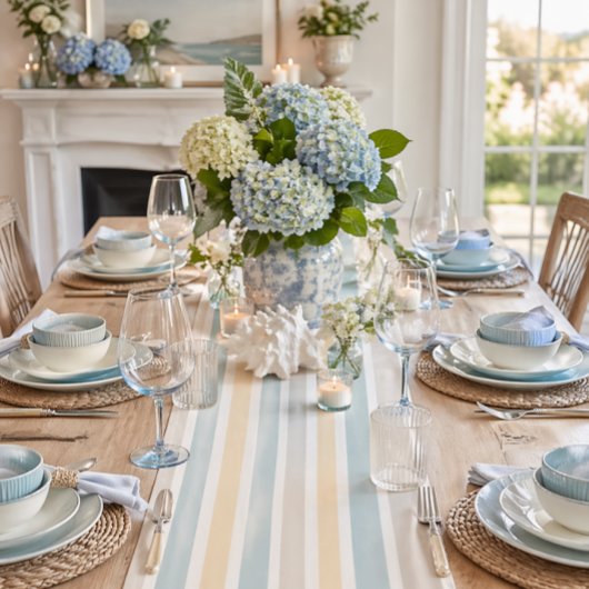 Moyen Chemin de table rayé Coastal Hamptons