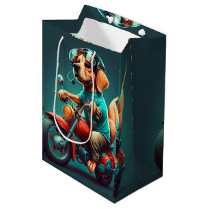 Moyen Chien cool conduisant un sac cadeau de moto