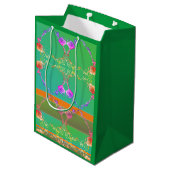 Moyen Coeurs roses sur Apricot & Sac Cadeau Vert (Dos Angle)