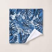 Moyen Denim Blue Tropical Palm Feuille Island Chic (Gant de toilette)