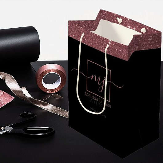 Moyen Elégant Rose Gold sur Black Medium Sac cadeau