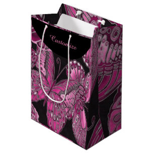 Moyen Élégant sac cadeau Motif papillon rose