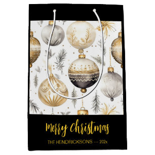 Moyen Gold Argent Noir Ornements de Noël Sac cadeau