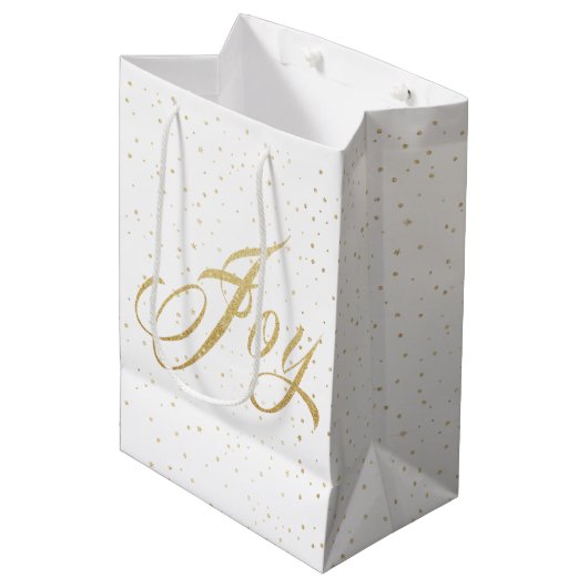 Moyen Gold Sparkle Joie Noël Sac cadeau (Devant Angle)