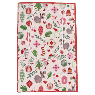 Moyen Icônes de Noël sur fond crème - Sac cadeau