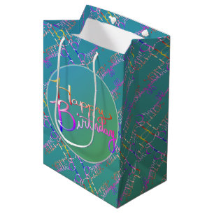 Moyen "Joyeux anniversaire" Sac cadeau Turquoise écrit à