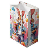 Moyen Joyeux lapin au gâteau | Sac cadeau (Devant Angle)