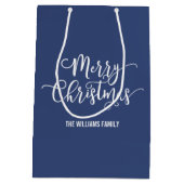 Moyen Joyeux Noël moderne Script Bleu sac cadeau (Dos)