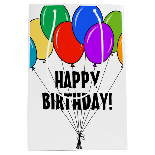Moyen Joyeux sac cadeau d'anniversaire avec ballons colo (Devant)