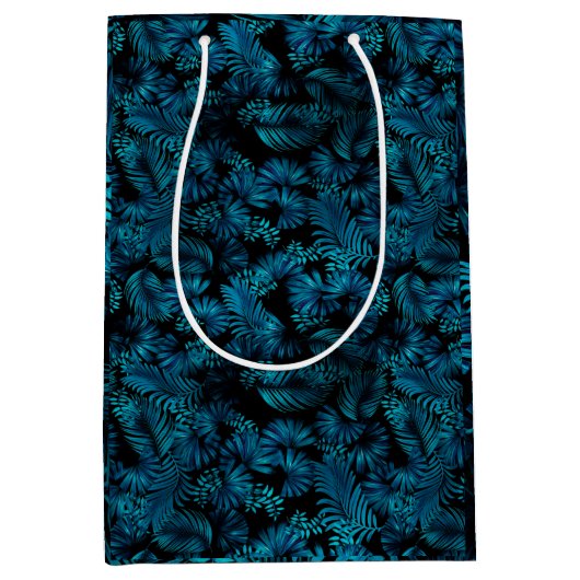 Moyen Midnight Blue Hawaiian Palms Grand Cadeau Sac (Devant)