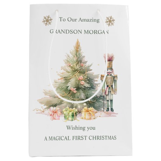 Moyen Nutcracker Tree Baby 1st Christmas Cadeau Sac (Devant)