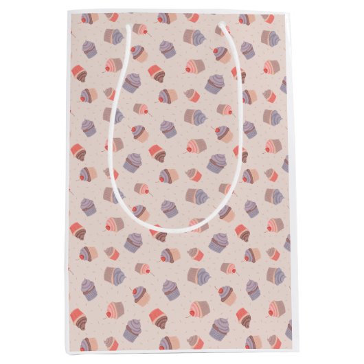 Moyen Pastel Cupcake Confetti Motif Sac cadeau d'anniver (Devant)