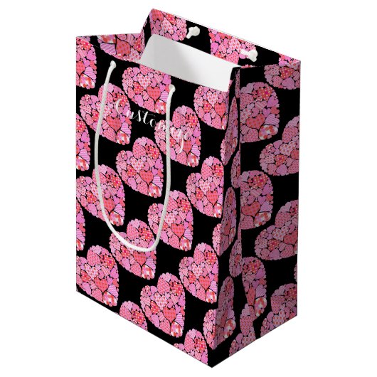 Moyen Patchwork Hearts Black Cadeau Sac (Devant Angle)