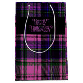 Moyen Pink violet Happy Halloween Plaid Sac cadeau (Devant)