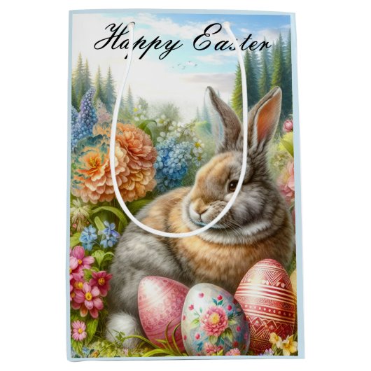 Moyen Rabbit assis dans le jardin de fleurs Sac cadeau d (Devant)