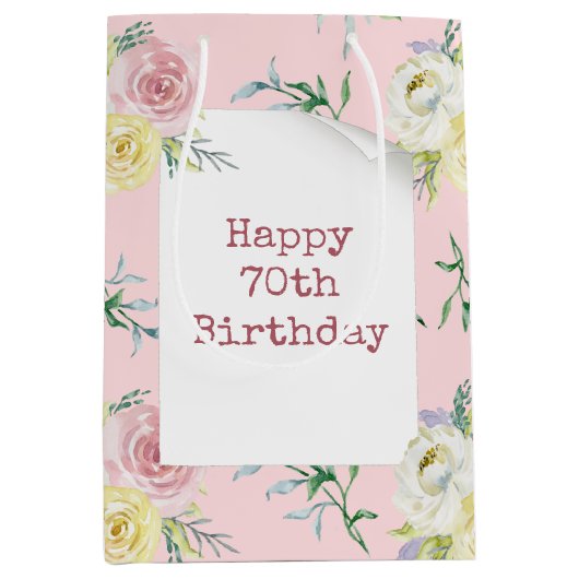Moyen Roses d'aquarelle pour 70e anniversaire Sac cadeau (Devant)