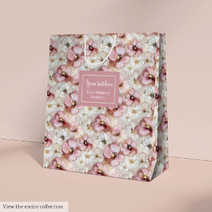 Moyen Sac à cadeau de fête tendance rose pastel et flora