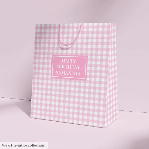 Moyen Sac Cadeau à Carreaux Roses Personnalisé Élégant A