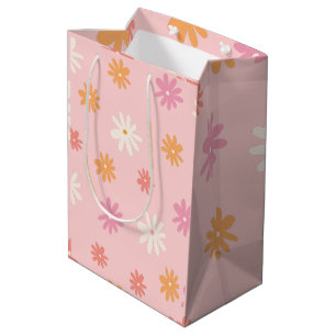 Moyen Sac cadeau à fleurs rose et orange de la marguerit