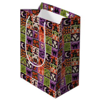 Moyen Sac cadeau à motif patchwork Halloween vintage