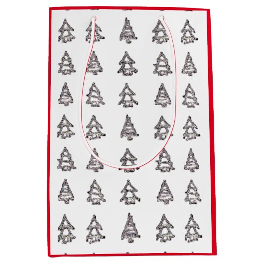 Moyen Sac cadeau Arbre blanc et Noir (Côtés rouges) (Devant)