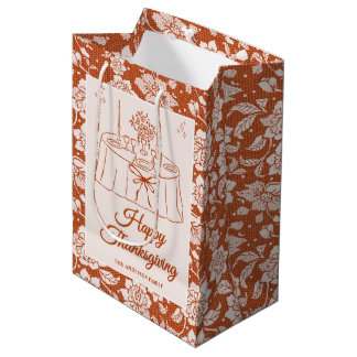 Moyen Sac Cadeau Automne Dentelle Orange Rouille