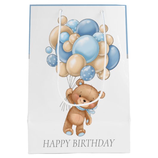 Moyen Sac cadeau BIRTHDAY Boy Teddy BALLOONS (Dos)
