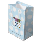 Moyen Sac Cadeau Bleu Clair 25 cm à Points Custom Logo (Devant Angle)