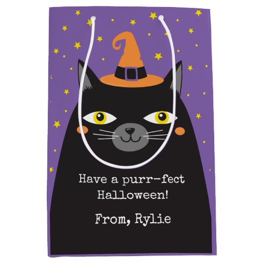 Moyen Sac cadeau chat Halloween mignonne (Devant)
