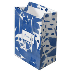 Moyen Sac cadeau couleur bleue personnalisé design flora