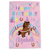 Moyen Sac Cadeau d'Anniversaire Cheval en Rose (Devant)