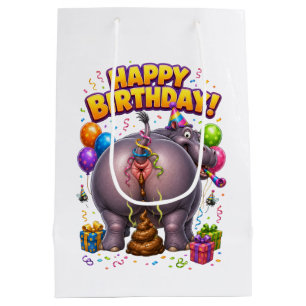 Moyen Sac cadeau d'anniversaire Hippopotame qui fait cac